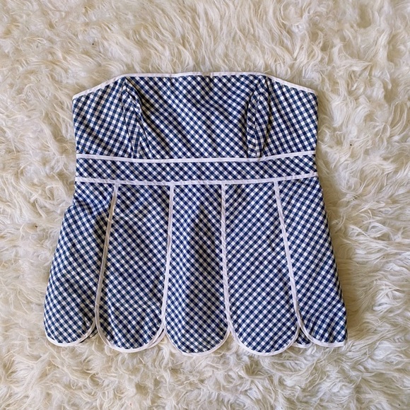 Lilly Pulitzer Tops - Lilly Pulitzer Meridian Strapless Corset Scallop Hem Tube Top Gingham Plaid 4
